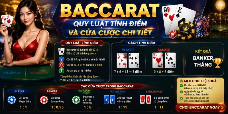 Baccarat Xoso66 quy luật tính điểm và cửa cược chi tiết 