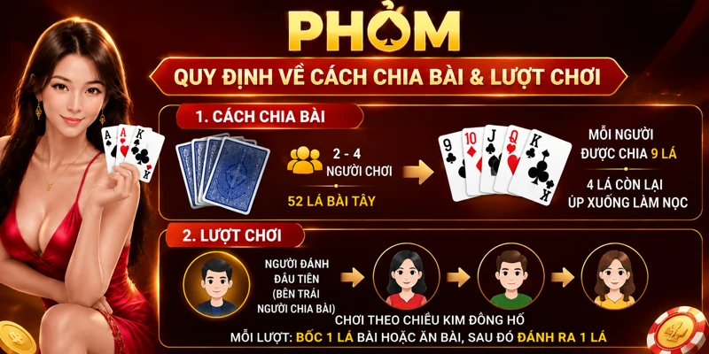 Từng lượt chơi game bài Phỏm thiết lập chuẩn